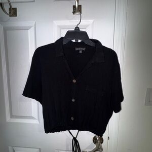Black Button-Up Cropped Shirt